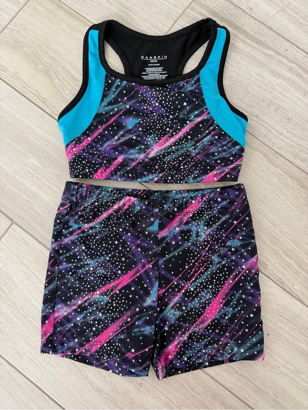 Danskin Girls Two-Piece Athletic Set in Black with Pink & Teal, size S (6-6X)